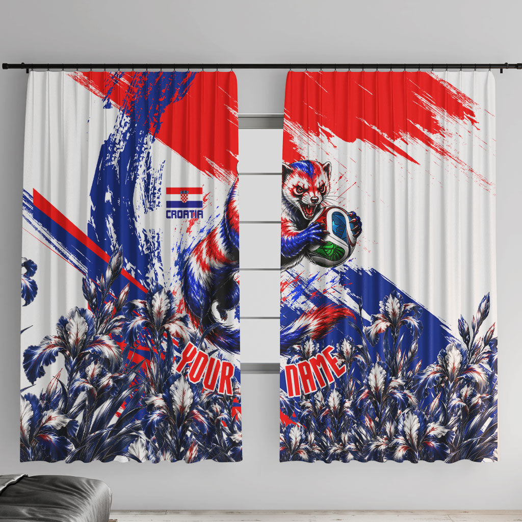 Personalized Croatia Marten Soccer Window Curtain Croatian Flag Abstract Brush Stroke