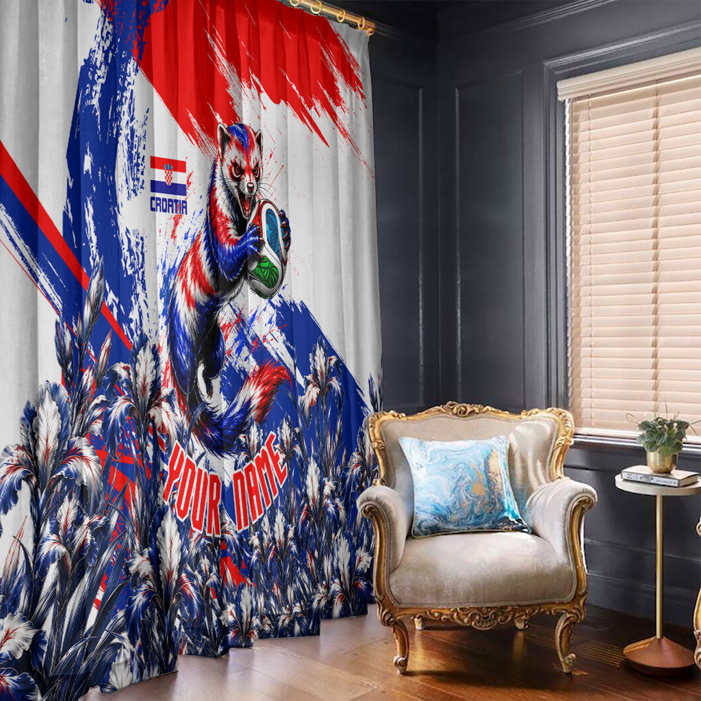 Personalized Croatia Marten Soccer Window Curtain Croatian Flag Abstract Brush Stroke