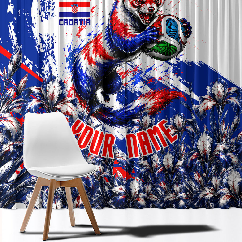 Personalized Croatia Marten Soccer Window Curtain Croatian Flag Abstract Brush Stroke