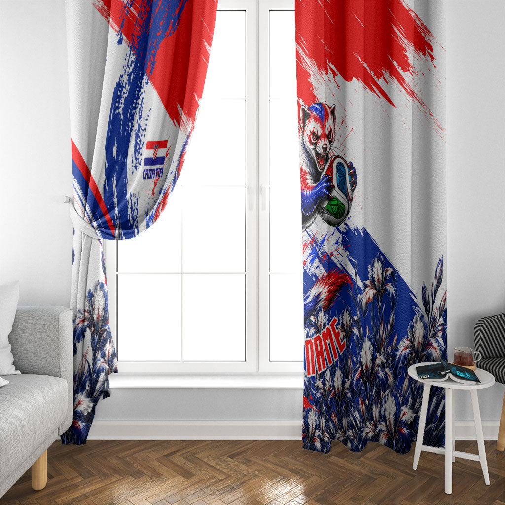 Personalized Croatia Marten Soccer Window Curtain Croatian Flag Abstract Brush Stroke