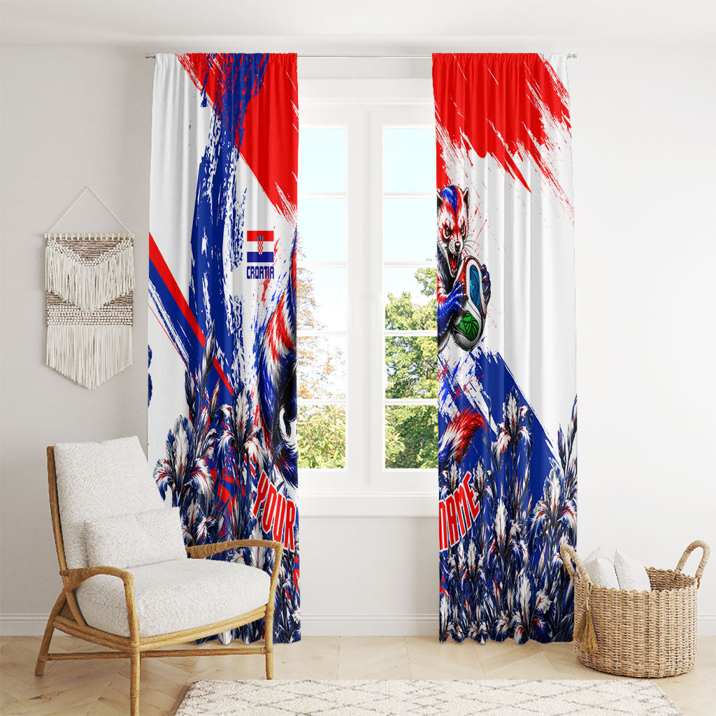 Personalized Croatia Marten Soccer Window Curtain Croatian Flag Abstract Brush Stroke