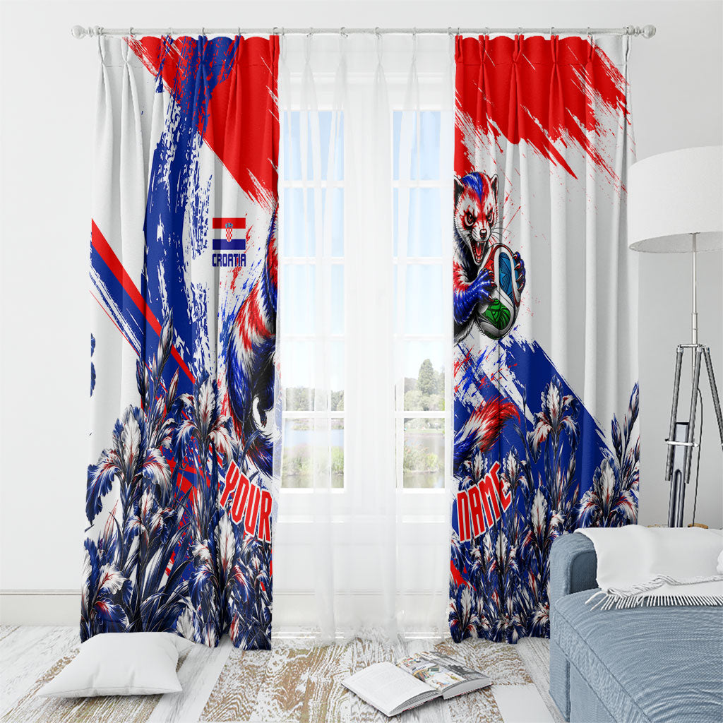 Personalized Croatia Marten Soccer Window Curtain Croatian Flag Abstract Brush Stroke