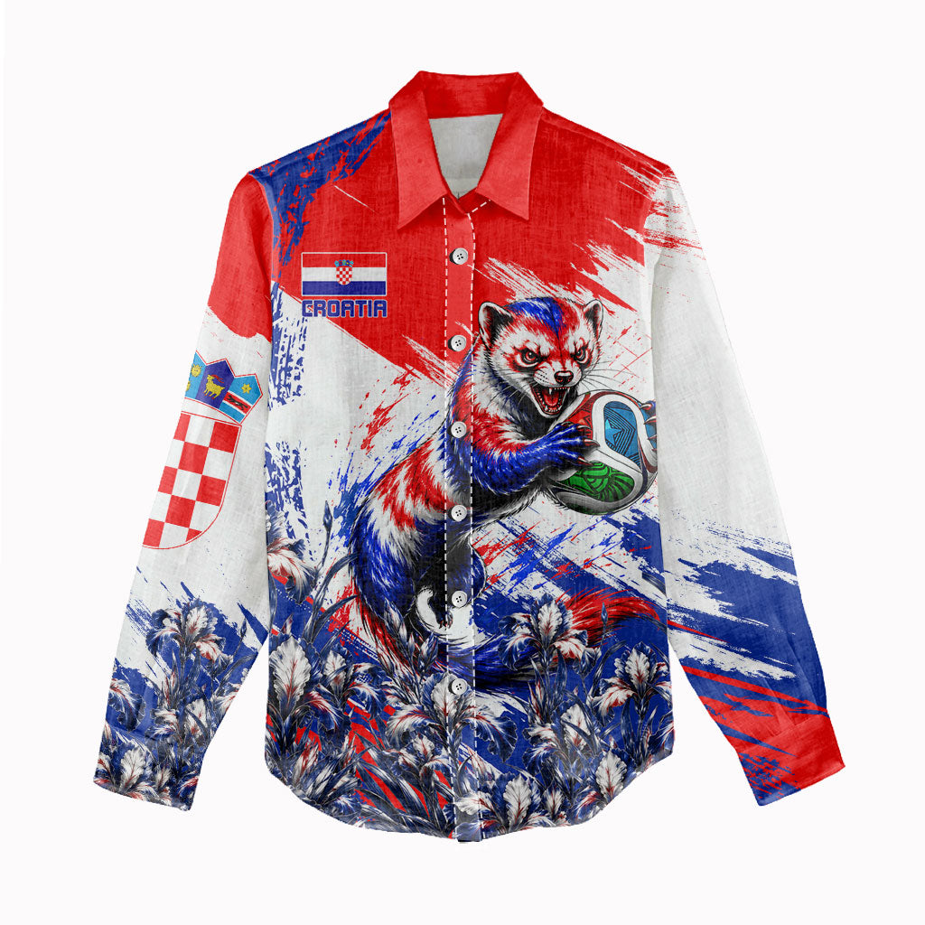 Personalized Croatia Marten Soccer Women Casual Shirt Croatian Flag Abstract Brush Stroke
