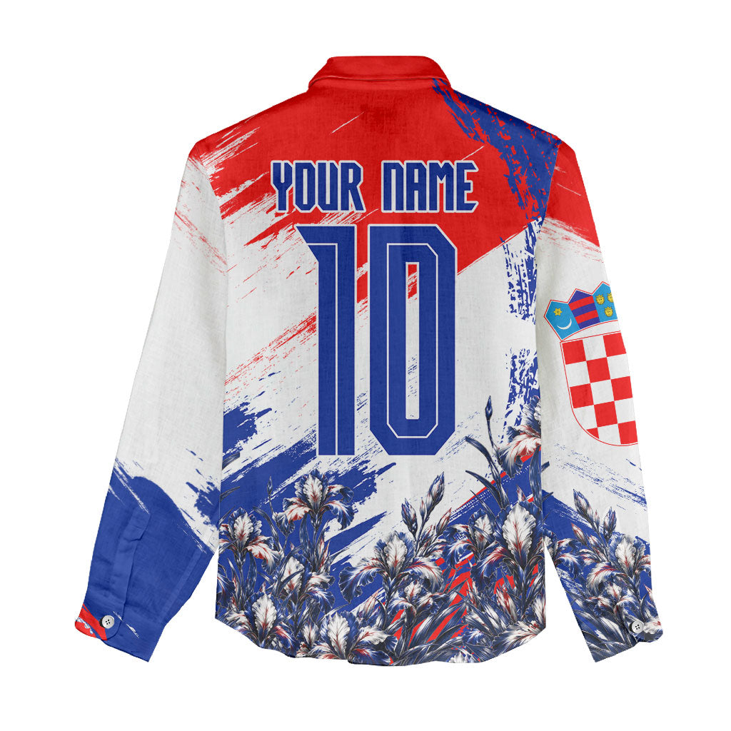 Personalized Croatia Marten Soccer Women Casual Shirt Croatian Flag Abstract Brush Stroke