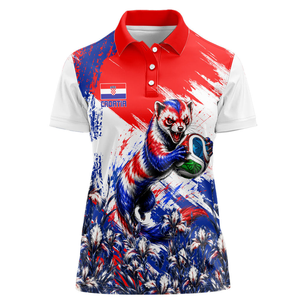 Personalized Croatia Marten Soccer Women Polo Shirt Croatian Flag Abstract Brush Stroke