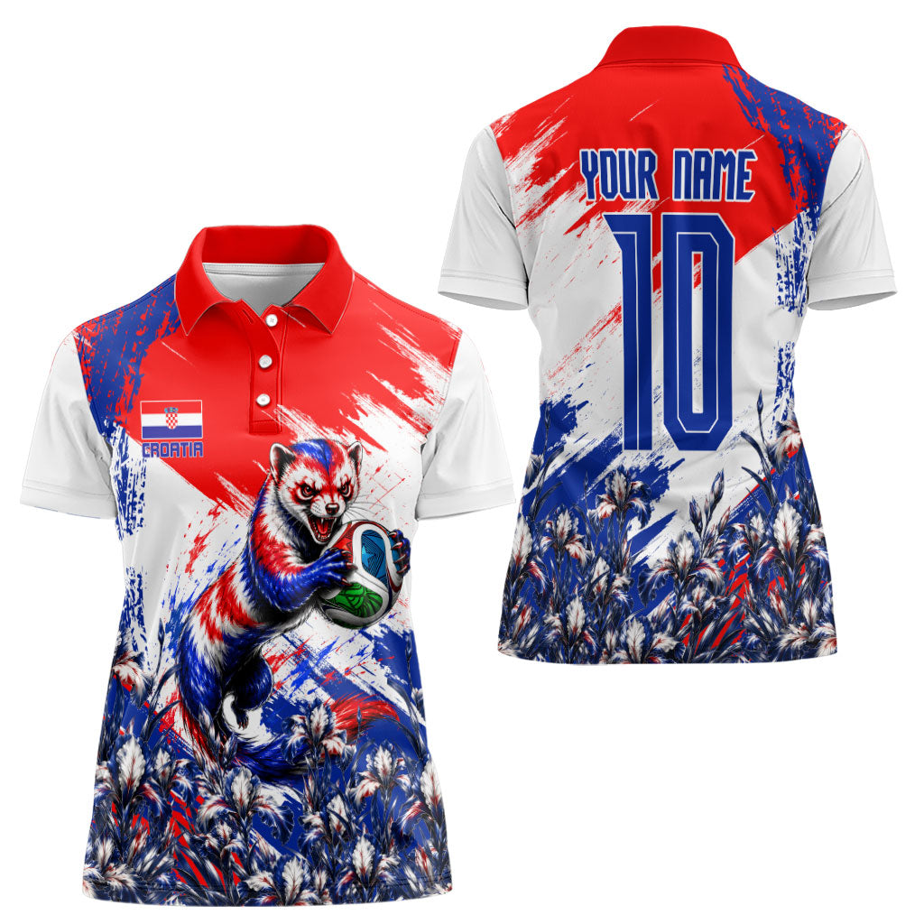 Personalized Croatia Marten Soccer Women Polo Shirt Croatian Flag Abstract Brush Stroke