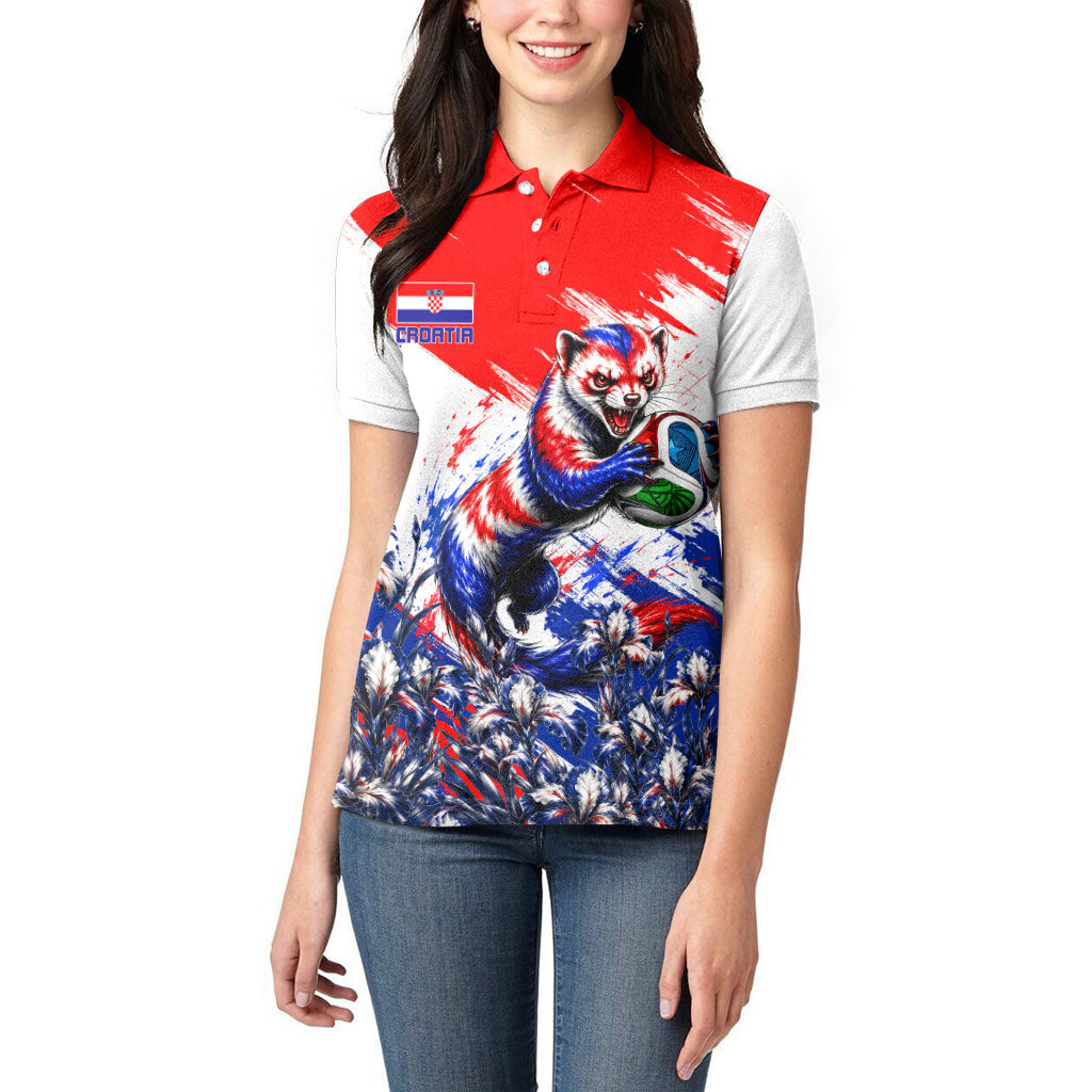 Personalized Croatia Marten Soccer Women Polo Shirt Croatian Flag Abstract Brush Stroke