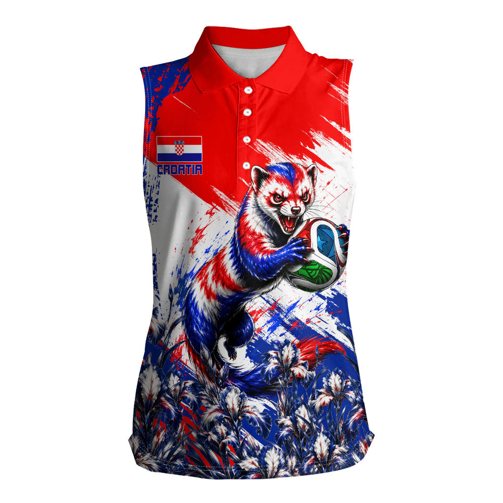 Personalized Croatia Marten Soccer Women Sleeveless Polo Shirt Croatian Flag Abstract Brush Stroke