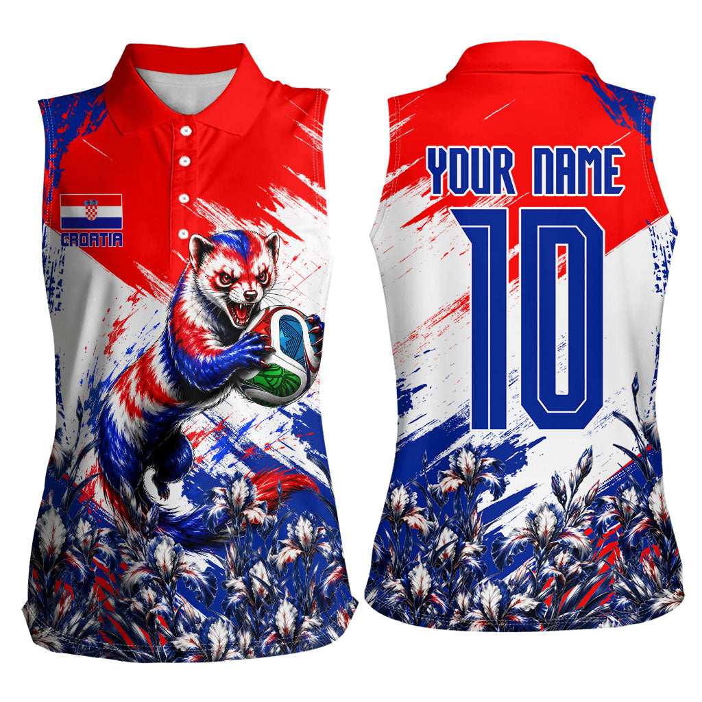Personalized Croatia Marten Soccer Women Sleeveless Polo Shirt Croatian Flag Abstract Brush Stroke