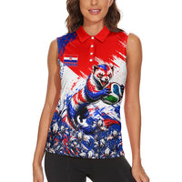 Personalized Croatia Marten Soccer Women Sleeveless Polo Shirt Croatian Flag Abstract Brush Stroke