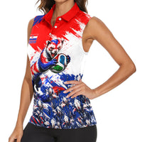Personalized Croatia Marten Soccer Women Sleeveless Polo Shirt Croatian Flag Abstract Brush Stroke