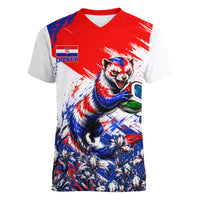 Personalized Croatia Marten Soccer Women V-Neck T-Shirt Croatian Flag Abstract Brush Stroke
