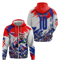 Personalized Croatia Marten Soccer Zip Hoodie Croatian Flag Abstract Brush Stroke
