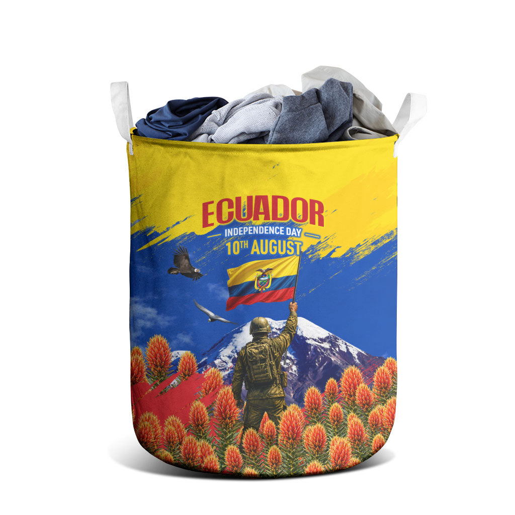 Ecuador Independence Day August 10 Laundry Basket Patriotic Heritage Virgin Statue And Soldier
