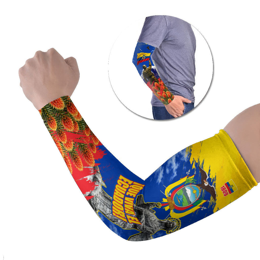 Ecuador Independence Day August 10 Arm Sleeves Patriotic Heritage Virgin Statue And Soldier