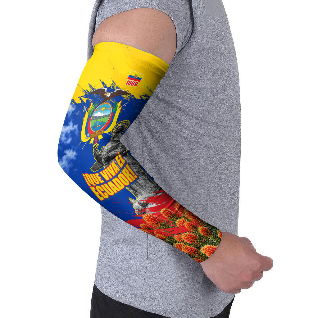 Ecuador Independence Day August 10 Arm Sleeves Patriotic Heritage Virgin Statue And Soldier
