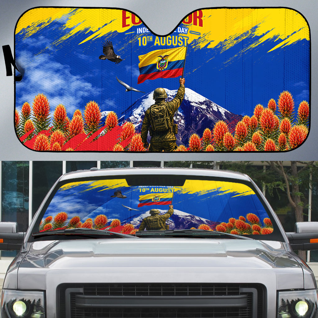 Ecuador Independence Day August 10 Auto Sun Shade Patriotic Heritage Virgin Statue And Soldier