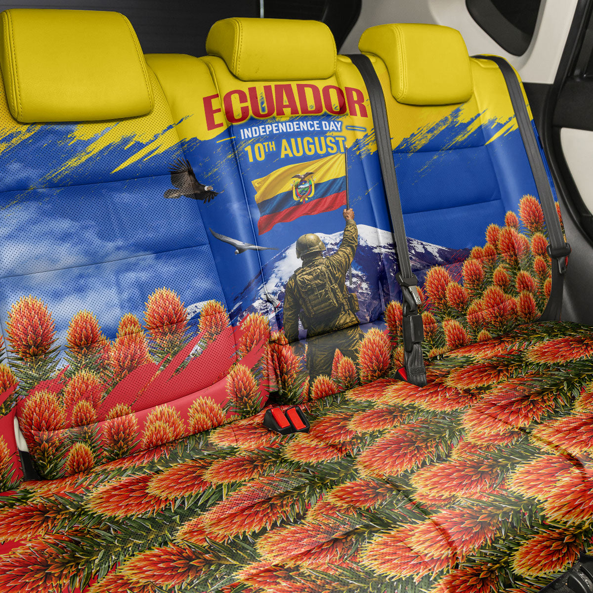 Ecuador Independence Day August 10 Back Car Seat Cover Patriotic Heritage Virgin Statue And Soldier