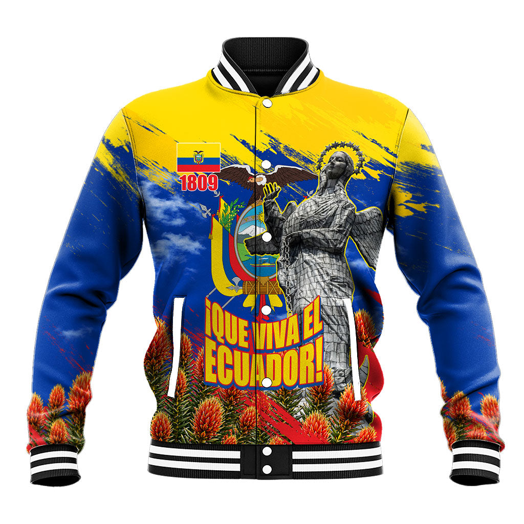 Ecuador Independence Day August 10 Baseball Jacket Patriotic Heritage Virgin Statue And Soldier