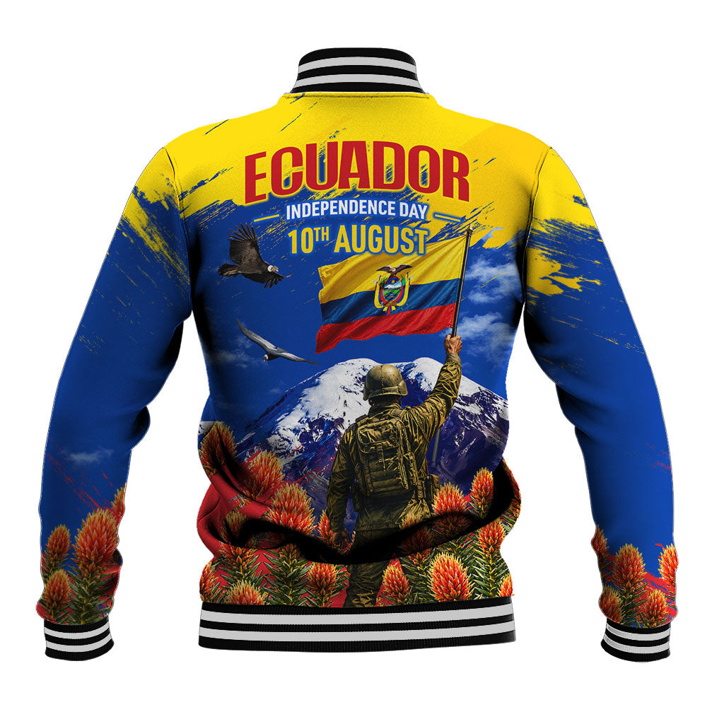 Ecuador Independence Day August 10 Baseball Jacket Patriotic Heritage Virgin Statue And Soldier