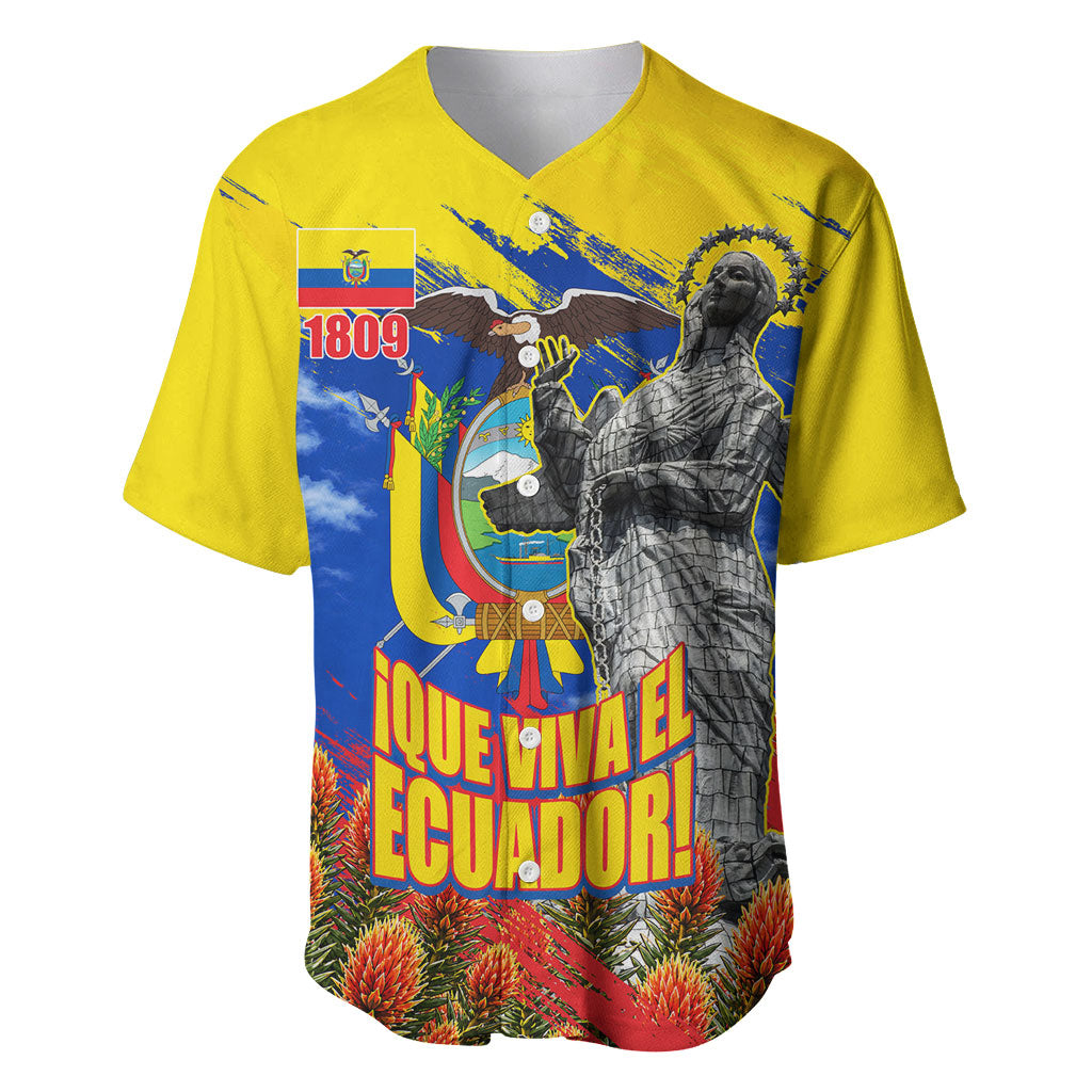 Ecuador Independence Day August 10 Baseball Jersey Patriotic Heritage Virgin Statue And Soldier