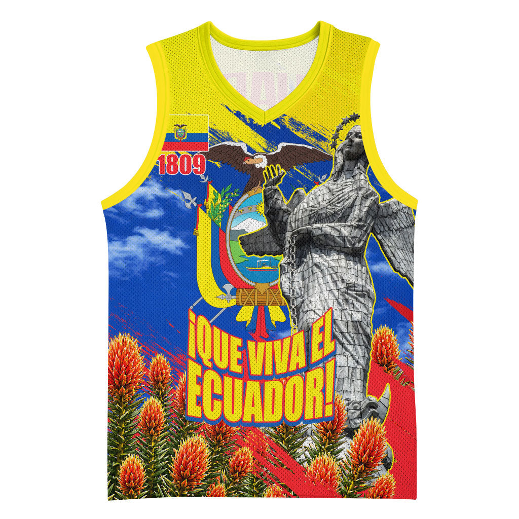 Ecuador Independence Day August 10 Basketball Jersey Patriotic Heritage Virgin Statue And Soldier