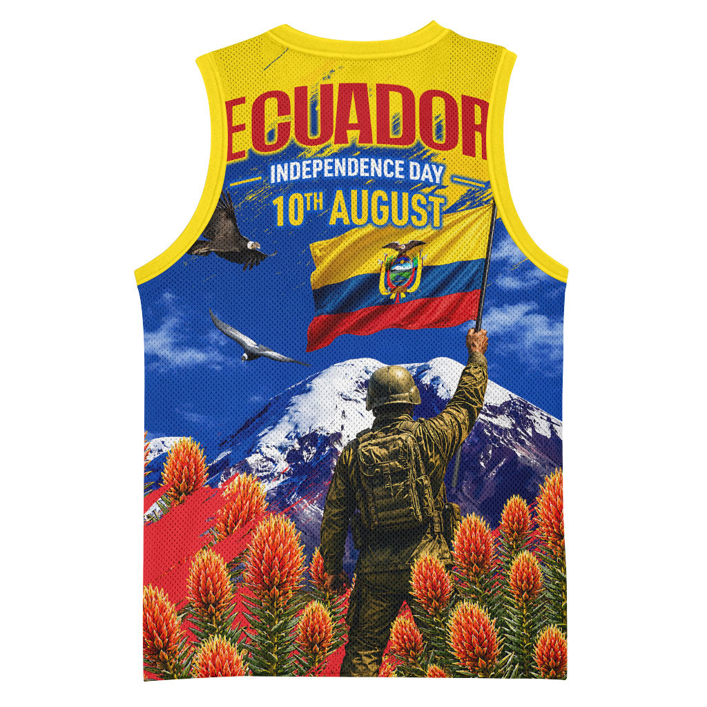 Ecuador Independence Day August 10 Basketball Jersey Patriotic Heritage Virgin Statue And Soldier