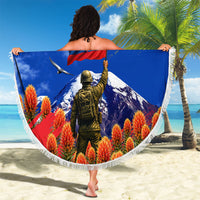 Ecuador Independence Day August 10 Beach Blanket Patriotic Heritage Virgin Statue And Soldier