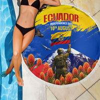 Ecuador Independence Day August 10 Beach Blanket Patriotic Heritage Virgin Statue And Soldier