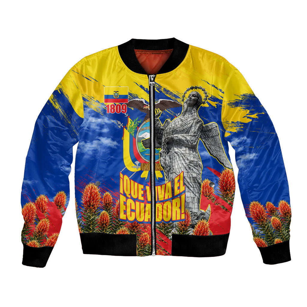 Ecuador Independence Day August 10 Bomber Jacket Patriotic Heritage Virgin Statue And Soldier