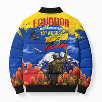 Ecuador Independence Day August 10 Bomber Puffer Jacket Patriotic Heritage Virgin Statue And Soldier