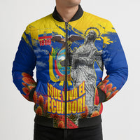 Ecuador Independence Day August 10 Bomber Puffer Jacket Patriotic Heritage Virgin Statue And Soldier