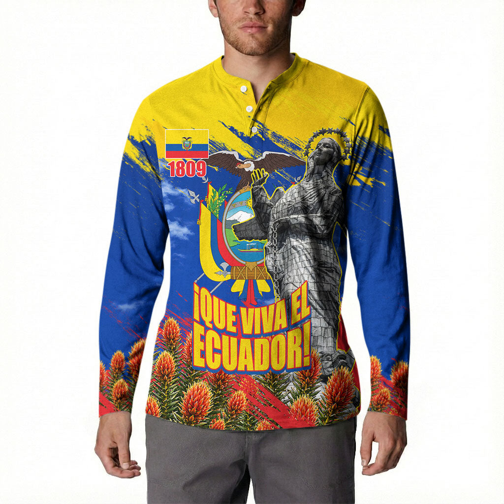 Ecuador Independence Day August 10 Button Sweatshirt Patriotic Heritage Virgin Statue And Soldier