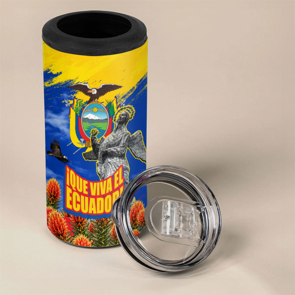 Ecuador Independence Day August 10 4 in 1 Can Cooler Tumbler Patriotic Heritage Virgin Statue And Soldier