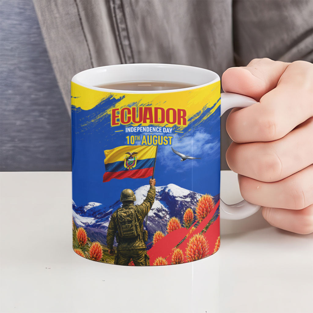 Ecuador Independence Day August 10 Ceramic Mug Patriotic Heritage Virgin Statue And Soldier