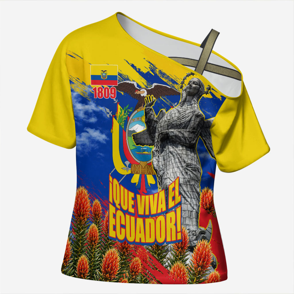 Ecuador Independence Day August 10 Cross Shoulder Shirt Patriotic Heritage Virgin Statue And Soldier