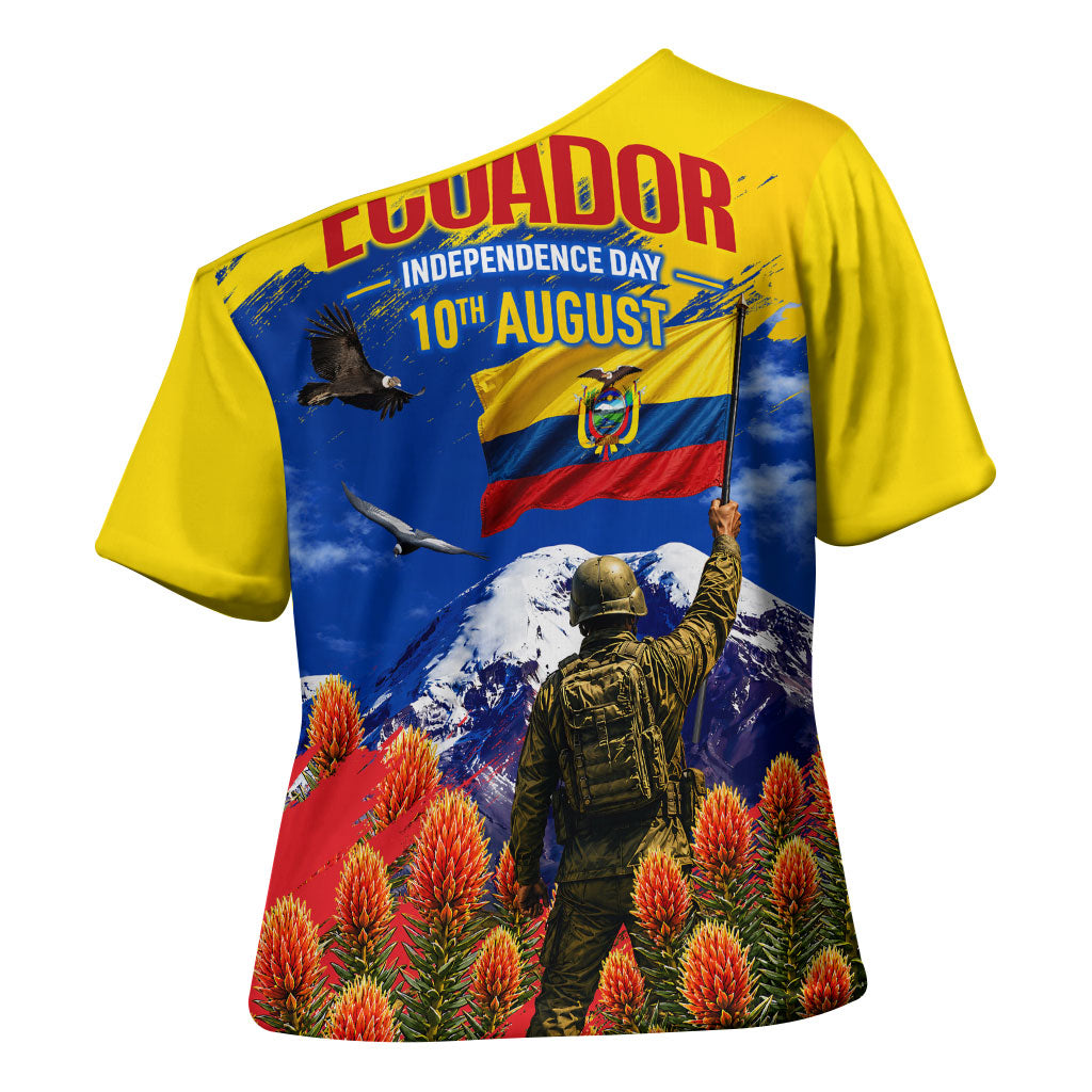 Ecuador Independence Day August 10 Cross Shoulder Shirt Patriotic Heritage Virgin Statue And Soldier