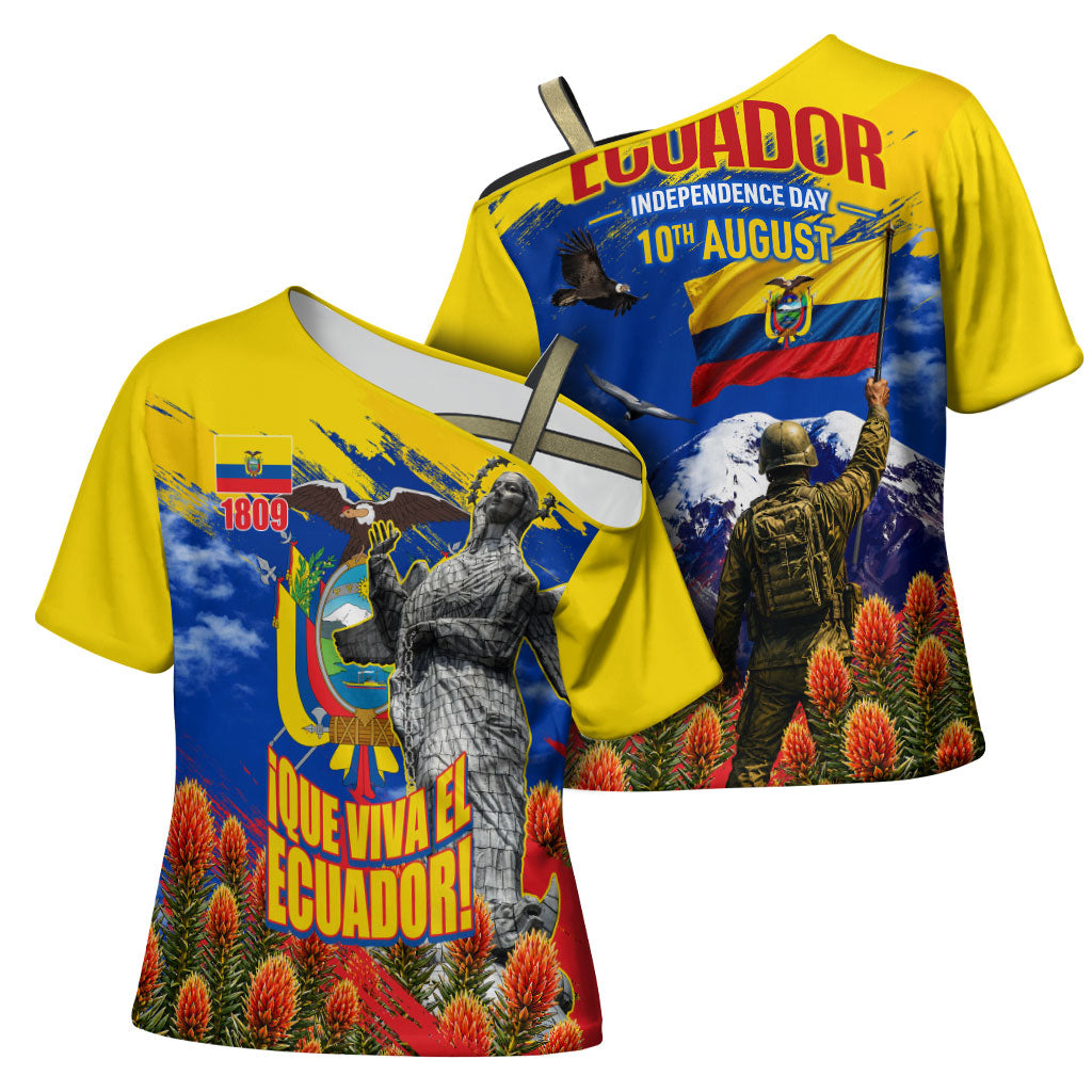 Ecuador Independence Day August 10 Cross Shoulder Shirt Patriotic Heritage Virgin Statue And Soldier