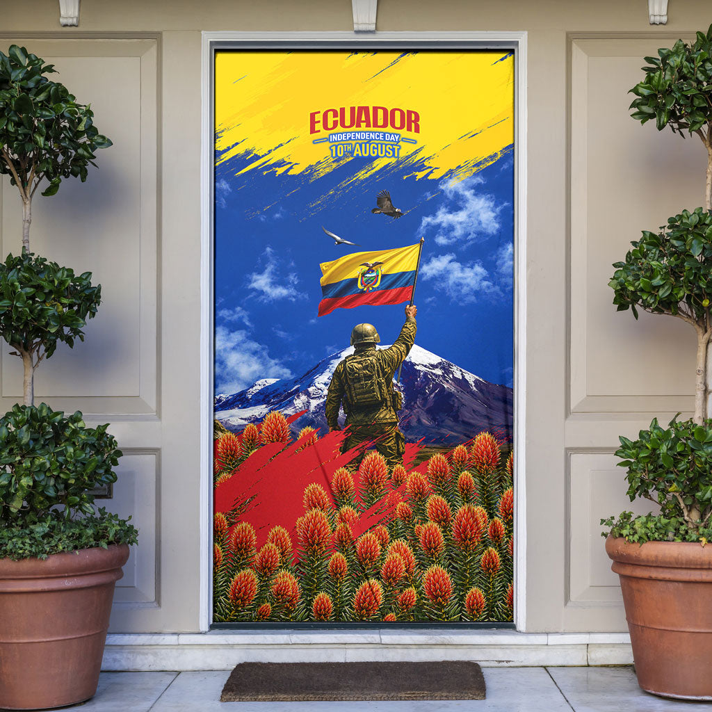Ecuador Independence Day August 10 Door Cover Patriotic Heritage Virgin Statue And Soldier