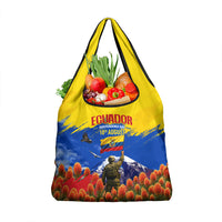 Ecuador Independence Day August 10 Grocery Bag Patriotic Heritage Virgin Statue And Soldier