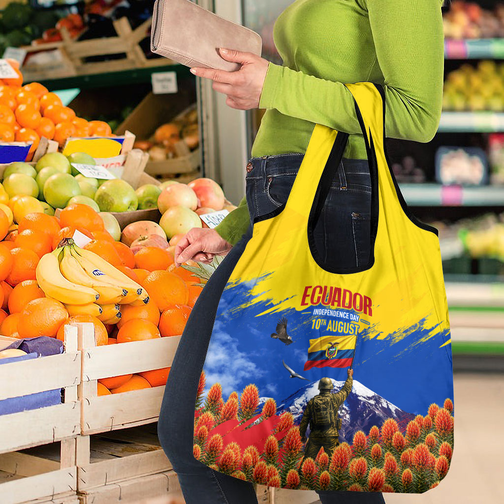 Ecuador Independence Day August 10 Grocery Bag Patriotic Heritage Virgin Statue And Soldier