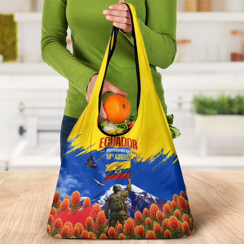 Ecuador Independence Day August 10 Grocery Bag Patriotic Heritage Virgin Statue And Soldier