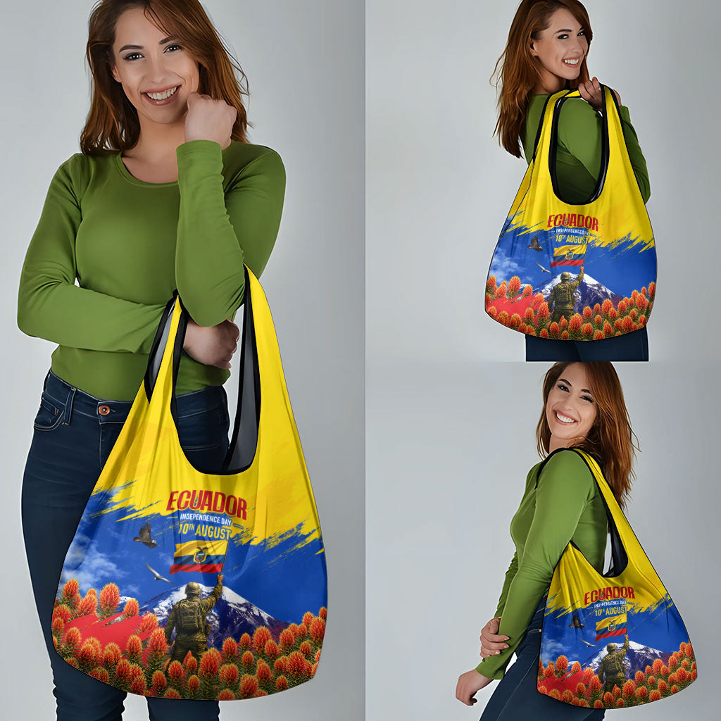 Ecuador Independence Day August 10 Grocery Bag Patriotic Heritage Virgin Statue And Soldier