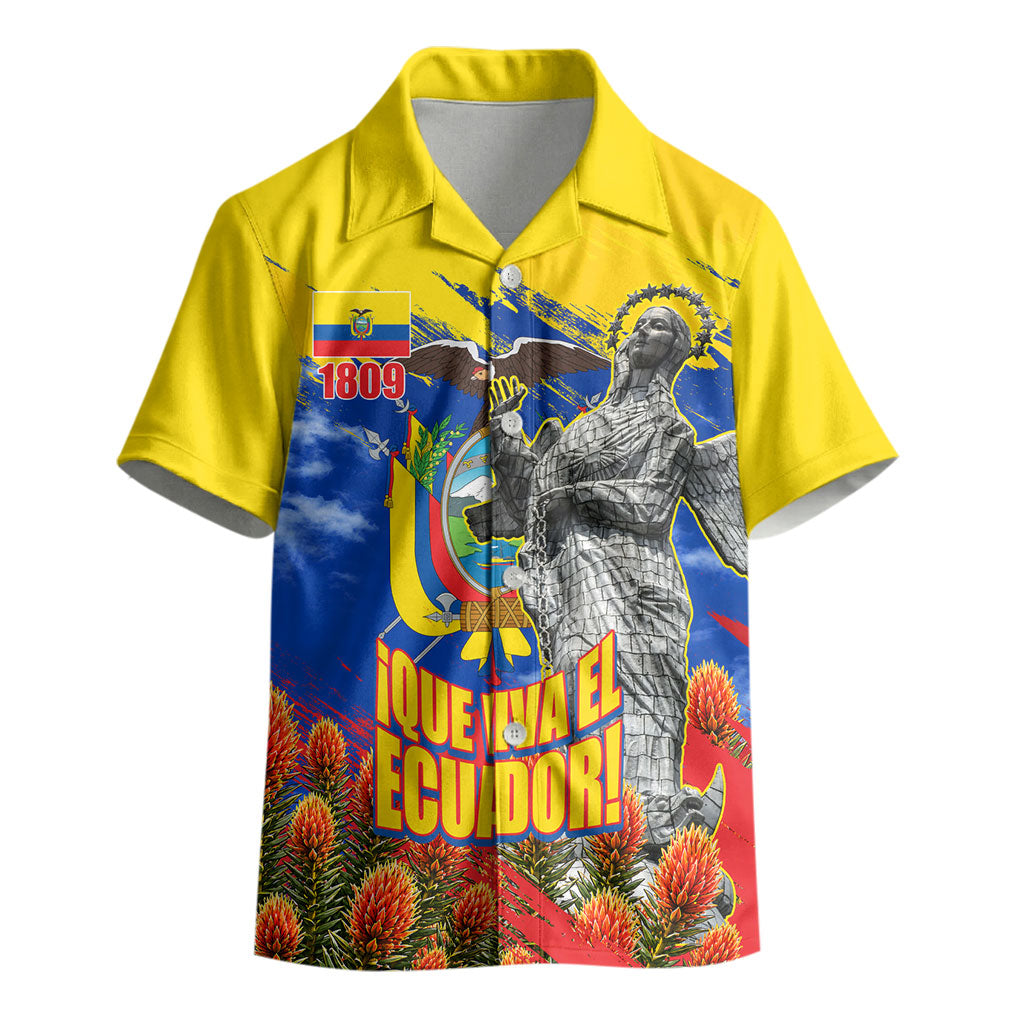 Ecuador Independence Day August 10 Kid Hawaiian Shirt Patriotic Heritage Virgin Statue And Soldier