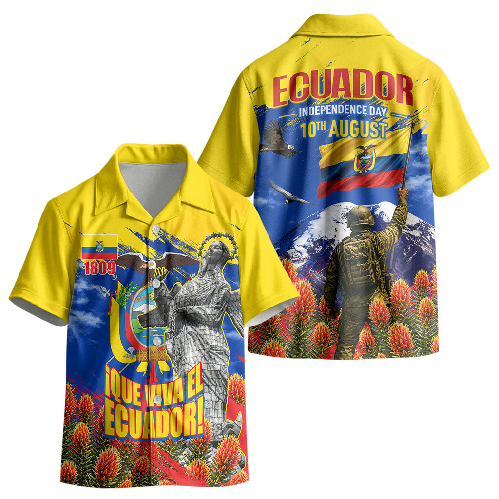 Ecuador Independence Day August 10 Kid Hawaiian Shirt Patriotic Heritage Virgin Statue And Soldier