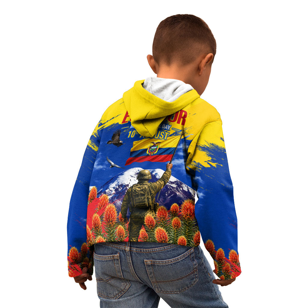Ecuador Independence Day August 10 Kid Hoodie Patriotic Heritage Virgin Statue And Soldier