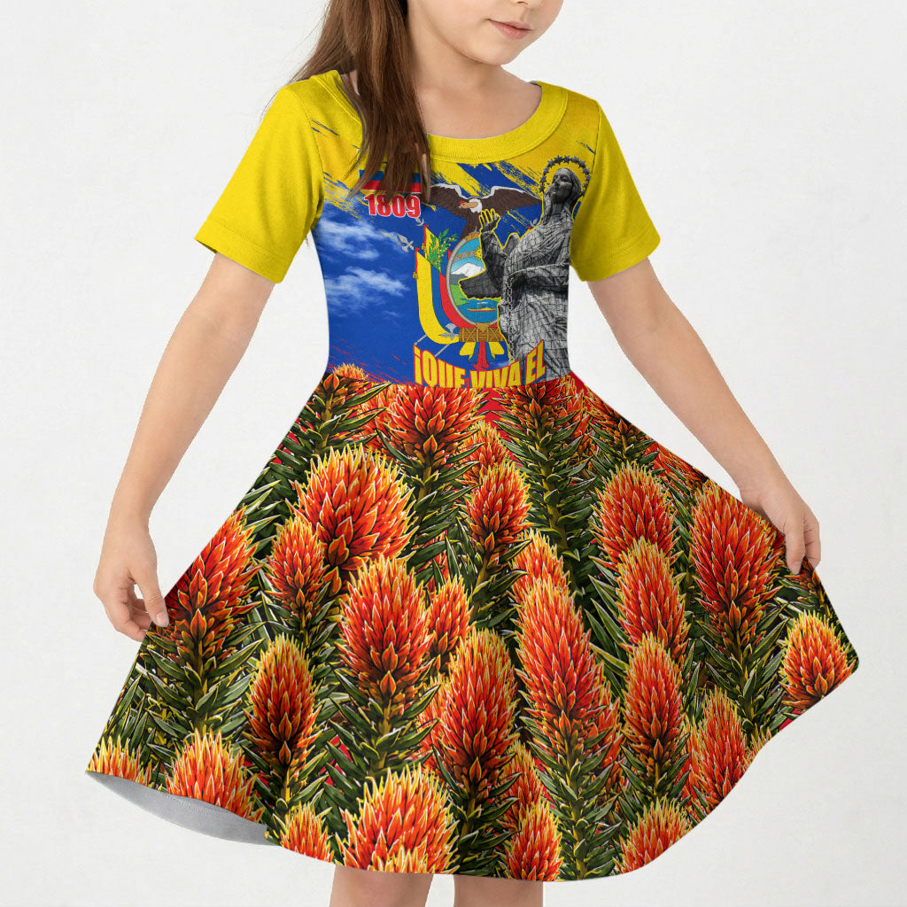 Ecuador Independence Day August 10 Kid Short Sleeve Dress Patriotic Heritage Virgin Statue And Soldier