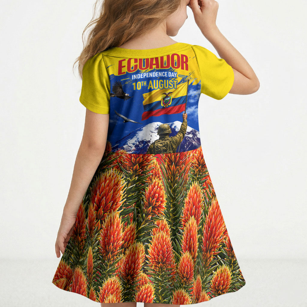 Ecuador Independence Day August 10 Kid Short Sleeve Dress Patriotic Heritage Virgin Statue And Soldier