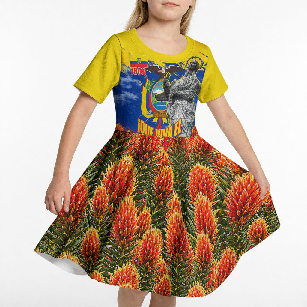 Ecuador Independence Day August 10 Kid Short Sleeve Dress Patriotic Heritage Virgin Statue And Soldier