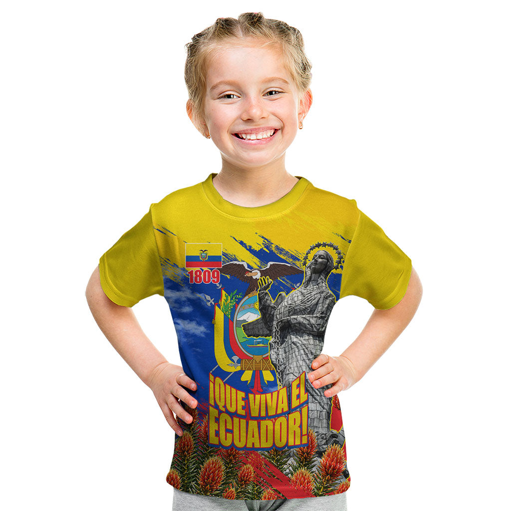 Ecuador Independence Day August 10 Kid T Shirt Patriotic Heritage Virgin Statue And Soldier
